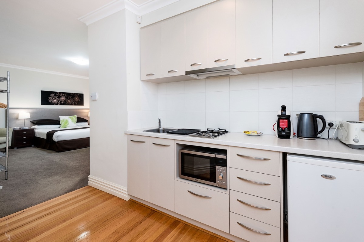 View from kitchen to bedroom